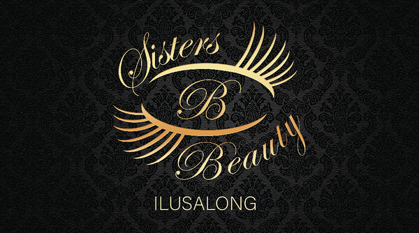 Sisters Beauty -kauneushoitolan kultainen logo tummalla taustalla